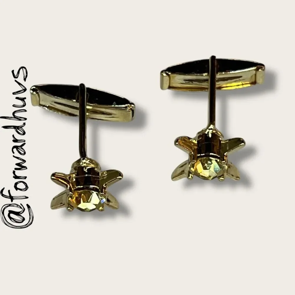 Gold Tone Vintage Cufflinks with Yellow Stones